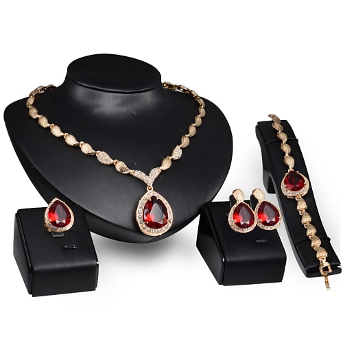 

Jewelry Set For Women's Synthetic Ruby Party Wedding Masquerade Synthetic Gemstones Alloy Pear Cut Drop Red