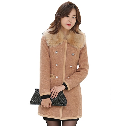 Women's Trench Coat with Detachable Faux Fur Collar