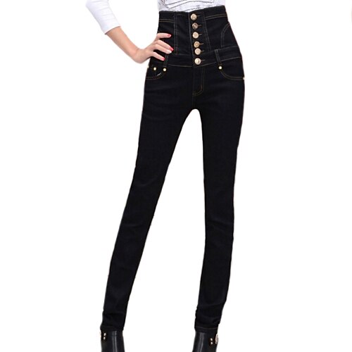 Pentru femei Slab pantaloni Bumbac Talie Inaltă Casual Muncă Micro-elastic Mată Negru S / Mărime Plus / Afacere