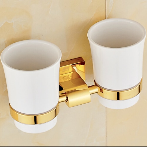 

Toothbrush Holder and 2 Cup Sets,Antique Brass Golden Wall Mounted Bathroom Hardware