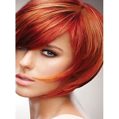 Συνθετικές Περούκες Ίσιο Ίσια Περούκα Κοντό Κόκκινο Συνθετικά μαλλιά Κόκκινο