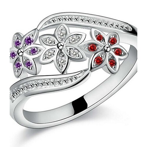 Parringar Uttalningsring For Dam Kubisk Zirkoniumoxid Julklappar Fest Bröllop Sterlingsilver Zirkon Blomma Kärlek Silver / manschetten ring / Dagligen