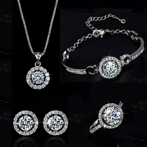 Jewelry Set Necklace For Women's Synthetic Diamond Moissanite Party Wedding Birthday Crystal Cubic Zirconia Solitaire Round Cut Halo / Earrings / Bracelet / Ring / Gift / Casual