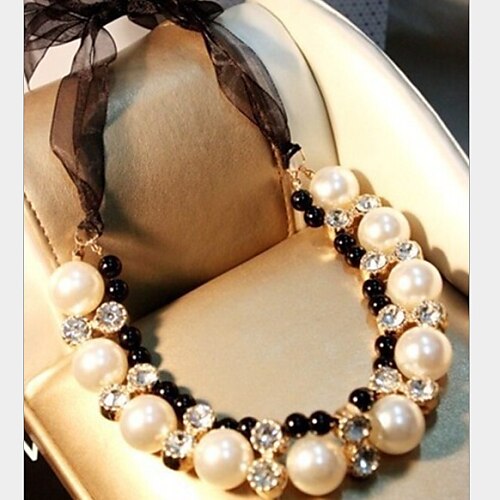 Damen Perlen Statement Ketten Perlenkette Lasso damas Luxus Perlen Diamantimitate Aleación Weiß Modische Halsketten Schmuck Für Party