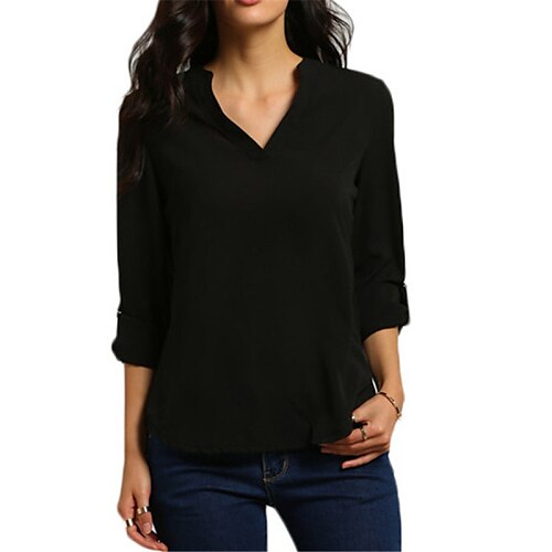 Women's T shirt Solid Colored Plus Size V Neck Work Weekend Cut Out Long Sleeve Tops Wine White Black