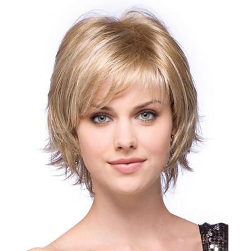 

Synthetic Wig Natural Wave Natural Wave Bob With Bangs Wig Short Blonde Synthetic Hair Women's Side Part Blonde StrongBeauty