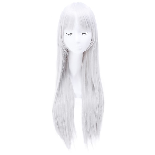 

White Wig Synthetic Wig Cosplay Wig Straight Kardashian Straight With Bangs Wig Long White Synthetic Hair 24 inch Women's White