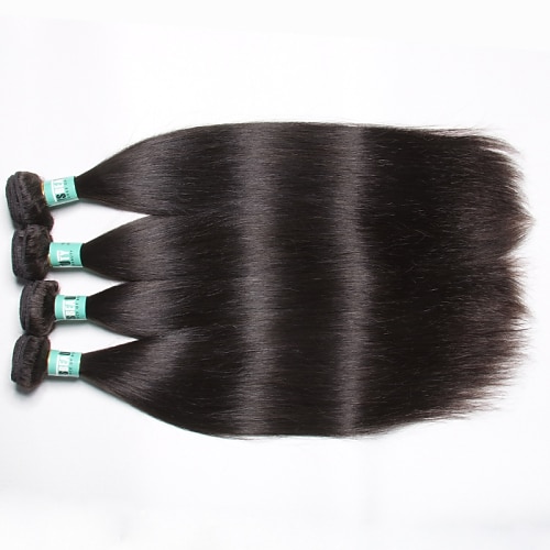 Echthaar Malaysisches Haar Menschenhaar spinnt Glatt Haarverlängerungen 4 Stück Schwarz