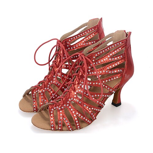 Women's Latin Shoes / Salsa Shoes Synthetics Heel / Sneaker Ruffles / Zipper Flared Heel Customizable Dance Shoes Black / Red / Silver / Performance / Leather / EU40
