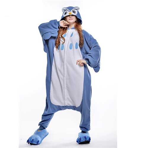Adulți Pijama Kigurumi Bufniță Animal Pijama Întreagă Lână polară Albastru Cosplay Pentru Bărbați și femei Sleepwear Pentru Animale Desen animat Festival / Sărbătoare Costume / Leotard / Onesie