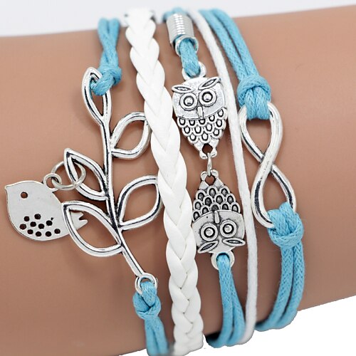 Leather Bracelet Braided woven Bird Animal Olive Branch Ladies Unique Design Casual Fashion Faux Leather Leather Bracelet Jewelry Blue For Christmas Gifts