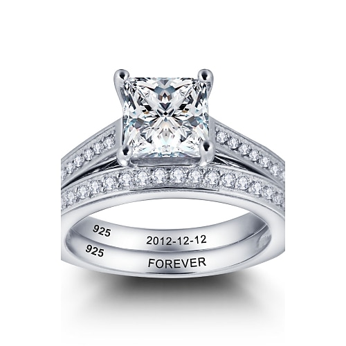 Promesa noble personalizada 925 pares de la plata esterlina cz anillo de bodas de piedra