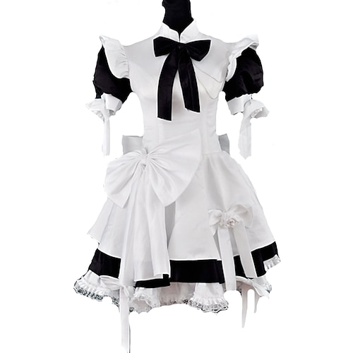 Hercegnő Gothic Lolita Classic Lolita vakációs ruha Szobalány-öltözékek Női Lány Szatén Japán Cosplay jelmez Fekete Kollázs Puffos Rövid ujjú Közepes hossz / Gótikus Lolita / Selyem nyaksál