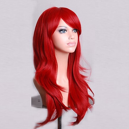 Perucas de Cosplay Perucas sintéticas Encaracolado Ondulado Natural Ondulado Natural Corte Assimétrico Peruca Médio Longo Vermelho Cabelo Sintético Mulheres Riscas Naturais Vermelho