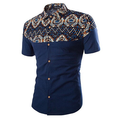 Men's Shirt Classic Collar Black Navy Blue Beige Short Sleeve Plus Size Daily Print Tops / Summer / Summer