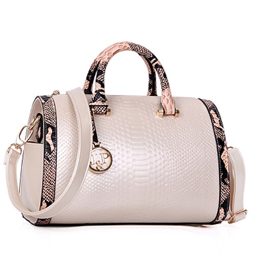 Women's Bags PU Leather Satchel Top Handle Bag Zipper Floral Print Crocodile Leather Bags Casual Formal White Black Blue Red
