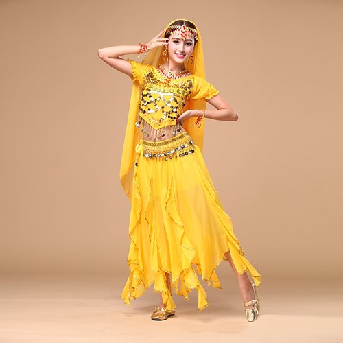 

Shall We Belly Dance Outfits Women Performance Chiffon Sequins 3 Pieces Dance Costumes