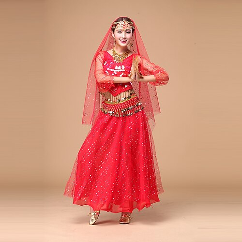 

Shall We Belly Dance Outfits Women Performance Chiffon Sequins 4 Pieces Dance Costumes