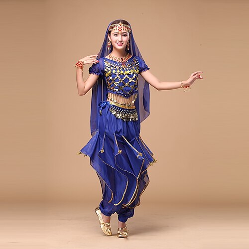 

Belly Dance Top Sequin Women's Performance Short Sleeves Natural Chiffon