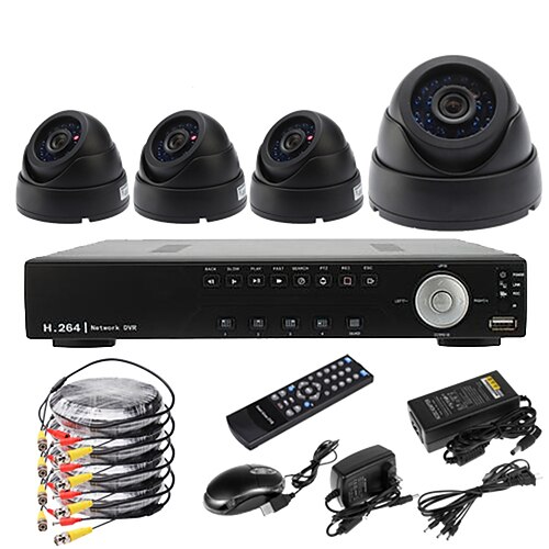 Ultra 4CH D1 Real Time H.264 600TVL High Definition CCTV DVR Kit (4pcs Day Night Dome CMOS Cameras)