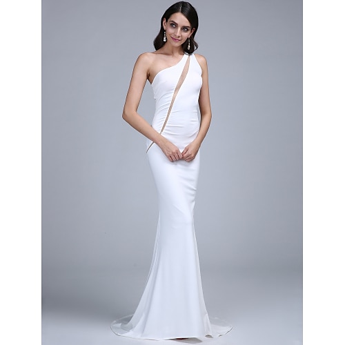 

Mermaid / Trumpet Dress Formal Evening Sweep / Brush Train Sleeveless One Shoulder Jersey with Pleats 2022