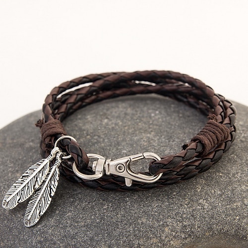 

Leather Bracelet Layered Rope Stacking Stackable Feather Bohemian Fashion Multi Layer Native American Boho Leather Bracelet Jewelry Black / White / Red / Gray For Christmas Gifts Casual Daily
