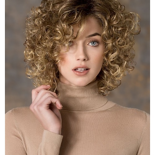 szőke női paróka szintetikus paróka göndör göndör oldalsó rész paróka szőke rövid szőke szintetikus haj női divat szőke