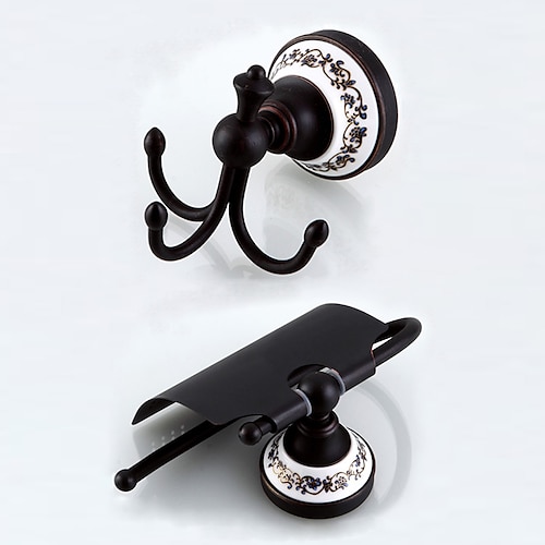 

Bathroom Accessory Set Antique Brass Include Toilet Paper Holder and Robe Hook Oil-rubbed Bronze Black 1 set