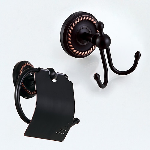 

Bathroom Accessory Set Antique Brass IncludeToilet Paper Holders and Robe Hook Mattte Black Carved 1pc