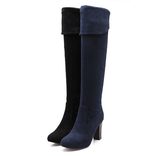 Mulheres Sapatos Courino Primavera / Outono / Inverno Salto Robusto >50.8 cm / Carregadores coxa-alta Preto / Azul