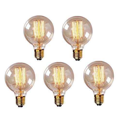 5pcs 40 W E26 / E27 G95 Blanco Cálido 2300 k Retro / Regulable / Decorativa Bombilla incandescente Vintage Edison 220-240 V