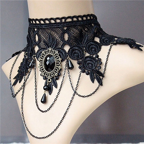 Choker Necklace Pendant Necklace For Women's Party Halloween Masquerade Synthetic Gemstones Crystal Lace Layered Black