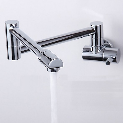 

Brass Kitchen Faucet,Silvery Wall Mounted Rotatable Foldable Single Handle One Hole Bath Taps with Cold Water Only