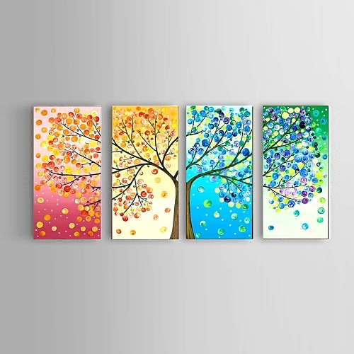 

4 Panels Oil Painting 100% Handmade Hand Painted Wall Art On Canvas Vertical Abstract Colorful Money Tree Landscape Still Life Modern Home Decoration Decor Rolled Canvas With Stretched Frame
