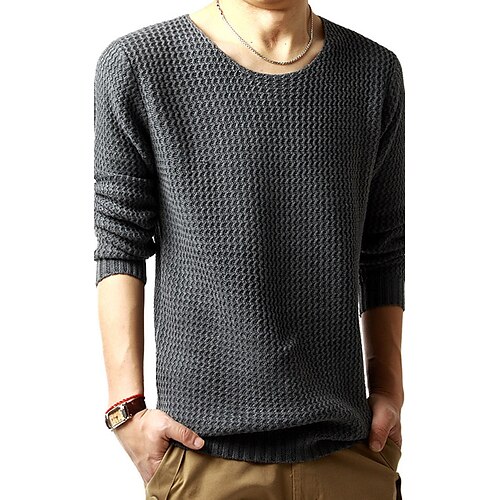 

Men's Pullover Solid Colored Long Sleeve Regular Sweater Cardigans Round Neck Fall Spring Dark Gray Light gray Black