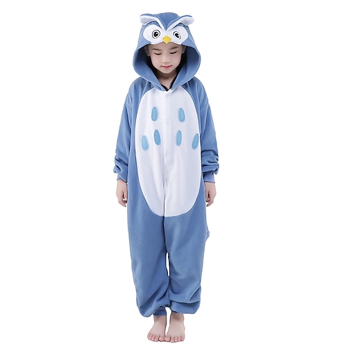 Kid's Kigurumi Pajamas Owl Animal Patchwork Onesie Pajamas Pajamas Funny Costume Velvet Mink Cosplay For Boys and Girls Christmas Animal Sleepwear Cartoon