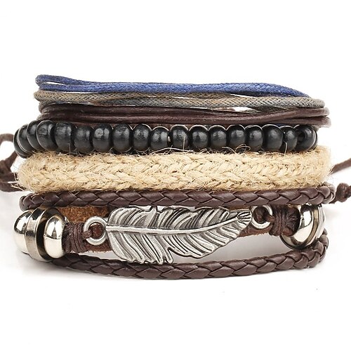 Men's Wrap Bracelet Leather Bracelet Layered Rope Wings Personalized Punk Multi Layer Leather Bracelet Jewelry Brown For Christmas Gifts Casual Daily Beach