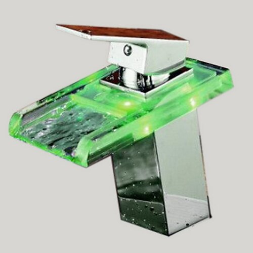 Waschbecken Wasserhahn - LED / Wasserfall Chrom Mittellage Ein Loch / Einhand Ein LochBath Taps / Messing