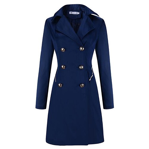 

Women's Trench Coat Daily Long Coat Notch lapel collar Regular Fit Jacket Long Sleeve Solid Colored Navy Blue Black Beige