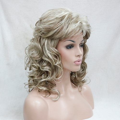 

Synthetic Wig Curly Curly With Bangs Wig Medium Length Blonde Synthetic Hair Women's Blonde Hivision
