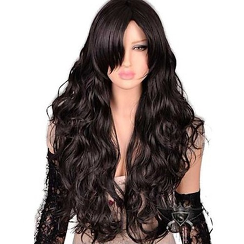 

Synthetic Wig Natural Wave Kardashian Natural Wave Side Part Wig Long Dark Brown Synthetic Hair Women's Fashion With Bangs Dark Brown