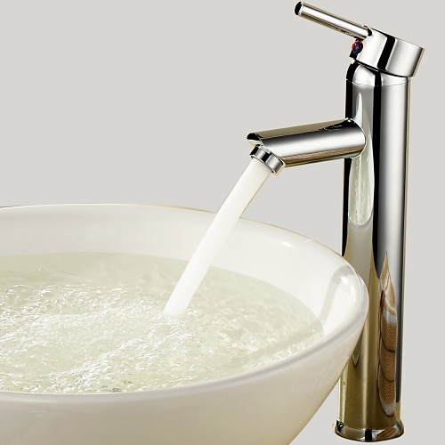 robinet pentru chiuveta de baie, vas din alamă crom în stil rustic, robinete de baie cu un singur mâner, cu întrerupător cald și rece și supapă
