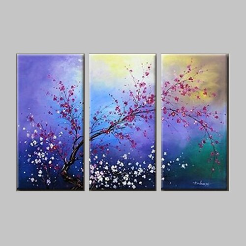 Hand-Painted Floral/Botanical Horizontal,Classic Modern Three Panels Canvas Oil Painting For Home Decoration
