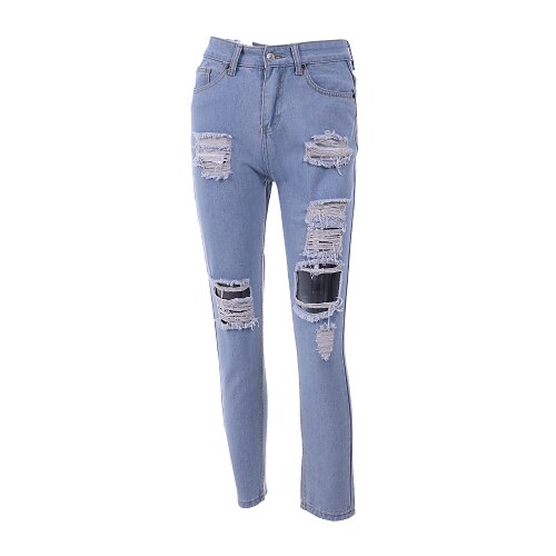 בגדי ריקוד נשים משוחרר / ג'ינסים מכנסיים כחול בהיר M L XL