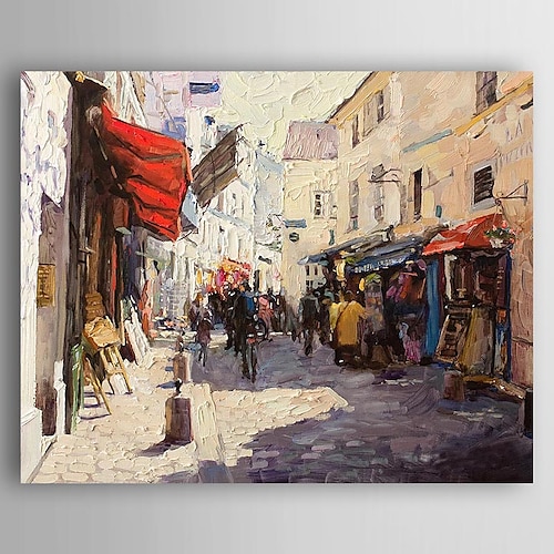 

Oil Painting Handmade Hand Painted Wall Art Town Market Home Decoration Décor Stretched Frame Ready to Hang