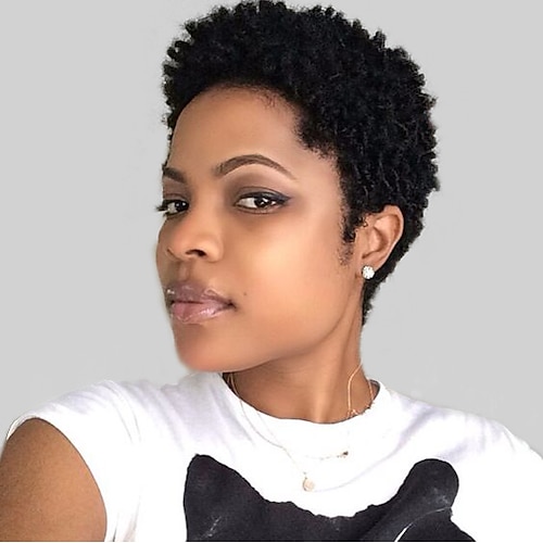 

Human Hair Blend Wig Short Wavy Natural Wave Pixie Cut Berry Natural Wave Short Natural Black African American Wig For Black Women Machine Made Women's Natural Black #1B Home Party Halloween / Prom