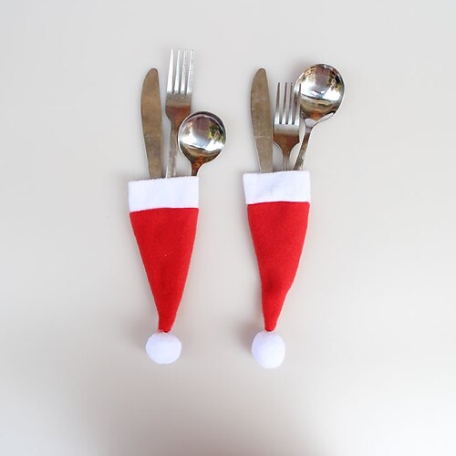 12 Pcs Christmas Ornaments Christmas Cap Knife Fork Bags 6*13cm