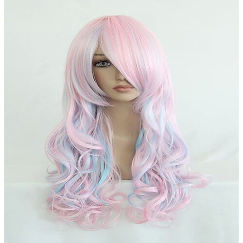 

Synthetic Wig Cosplay Wig Wavy Kardashian Wavy With Bangs Wig Pink Very Long Pink Synthetic Hair Women's Highlighted / Balayage Hair Side Part Pink hairjoy