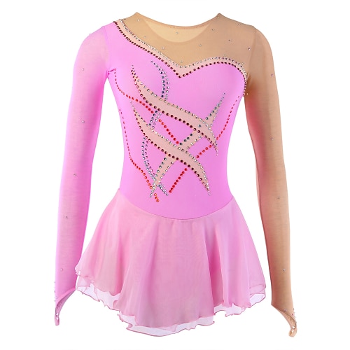 

Figure Skating Dress Women's Girls' Ice Skating Dress Outfits Asymmetric Hem Spandex Leisure Sports Competition Skating Wear Handmade Fashion Long Sleeve Ice Skating Figure Skating / Rhinestone