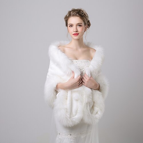 

Ivory Shawls Faux Fur Wrap Bridal Cape Imitation Cashmere Keep Warm Wedding Party Evening Women's Wrap With Pattern For Winter